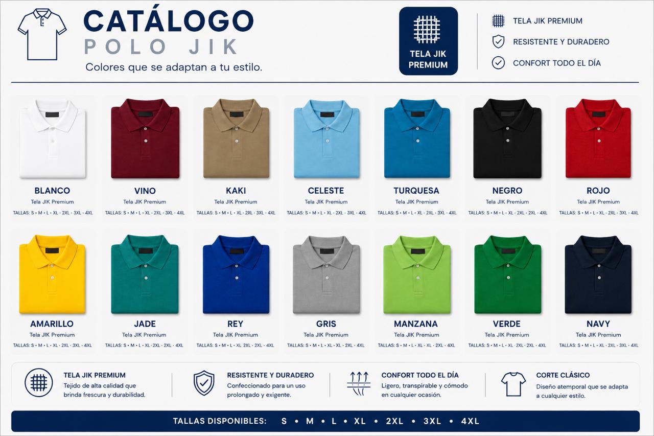 Catálogo de polo JIK con colores surtidos