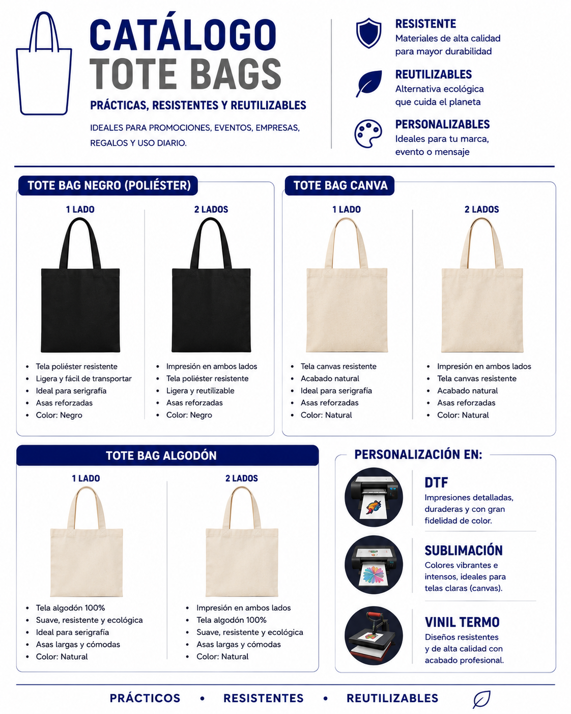 Catálogo de tote bags personalizables