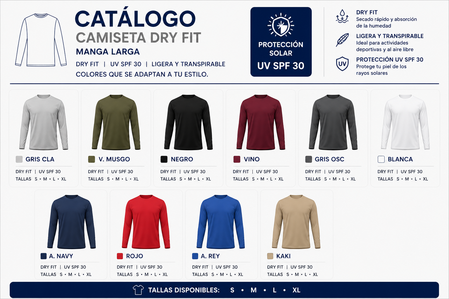 Catálogo de camiseta dry fit manga larga