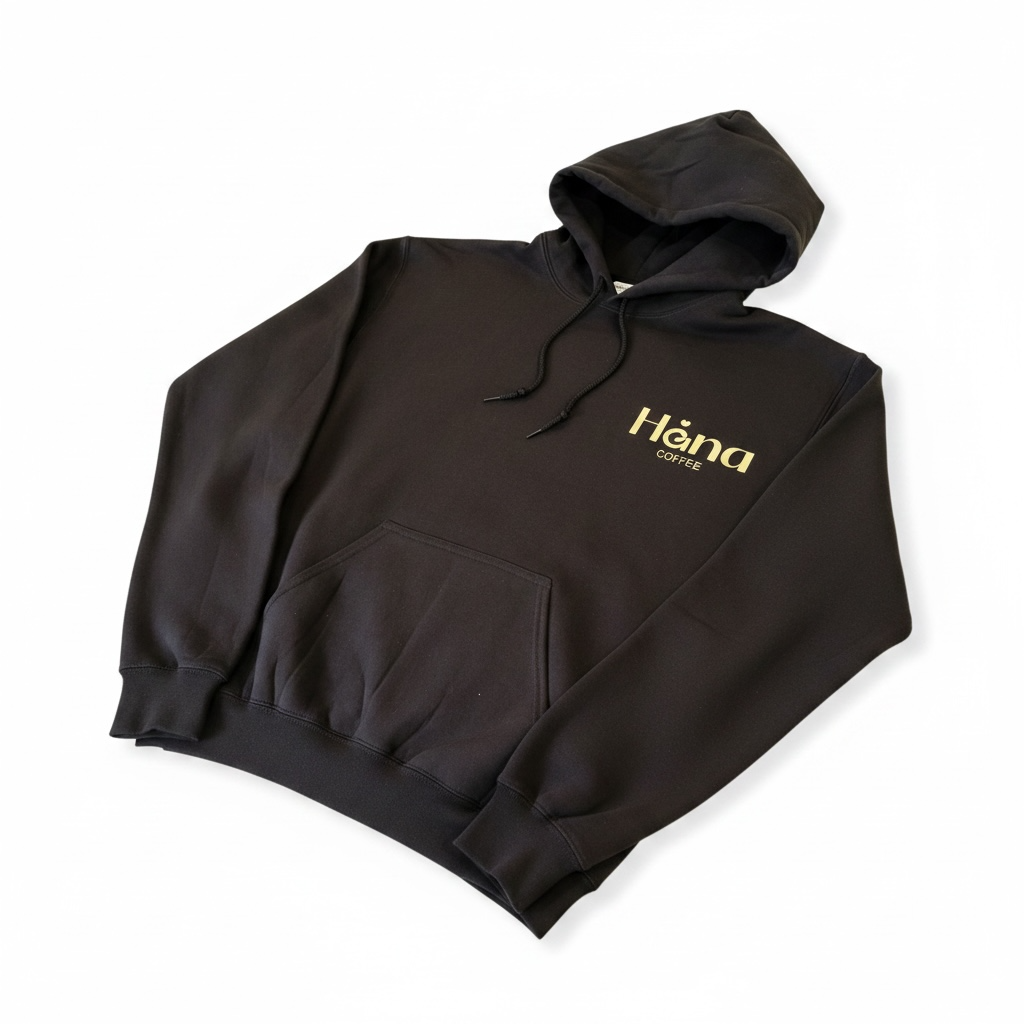 Hoodie negra Haná Coffee con logo dorado