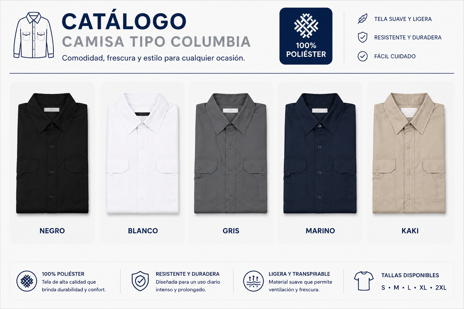 Catálogo de camisa tipo Columbia manga larga