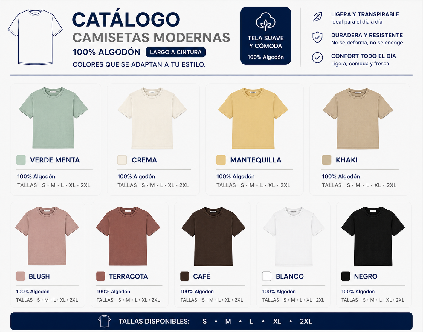 Catálogo de camisetas modernas de algodón
