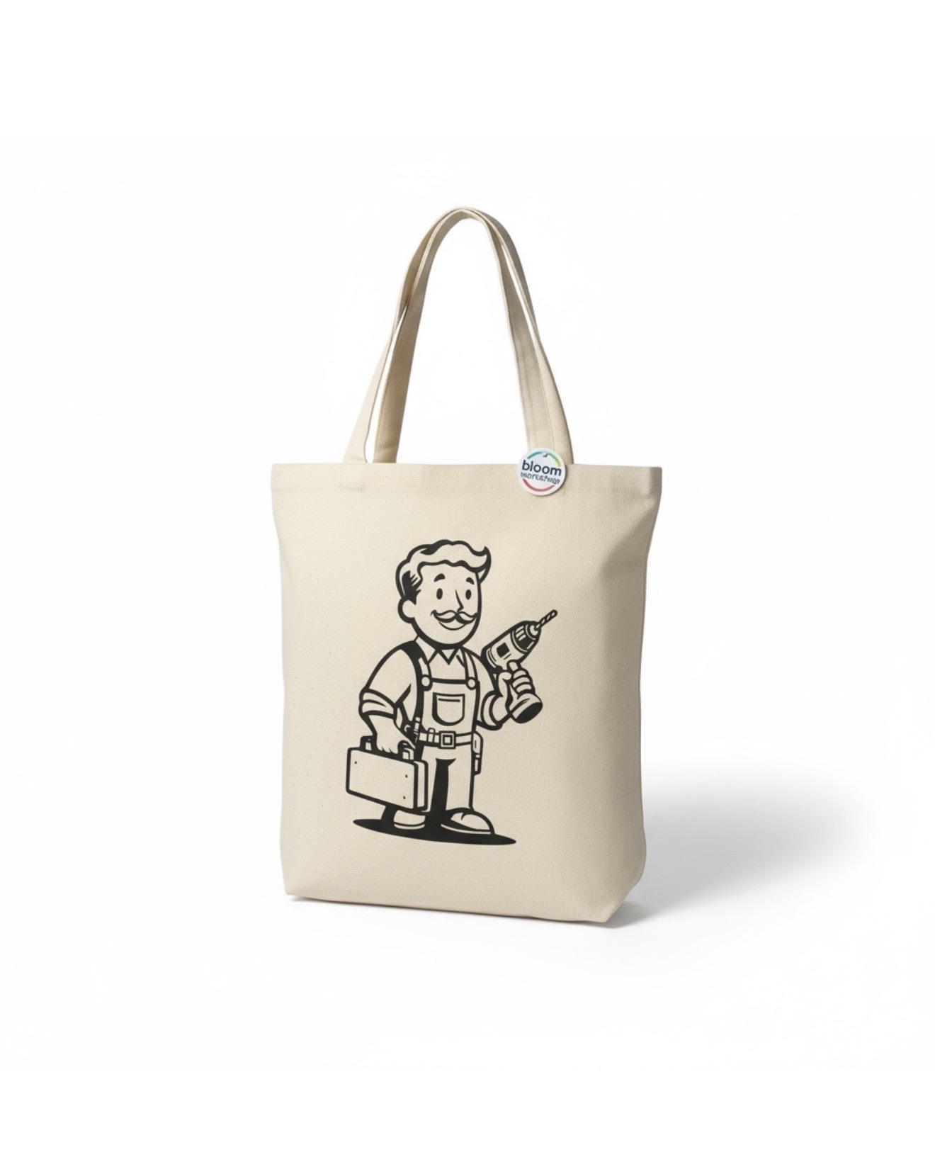 Tote bag de lona con ilustración retro de handyman en negro