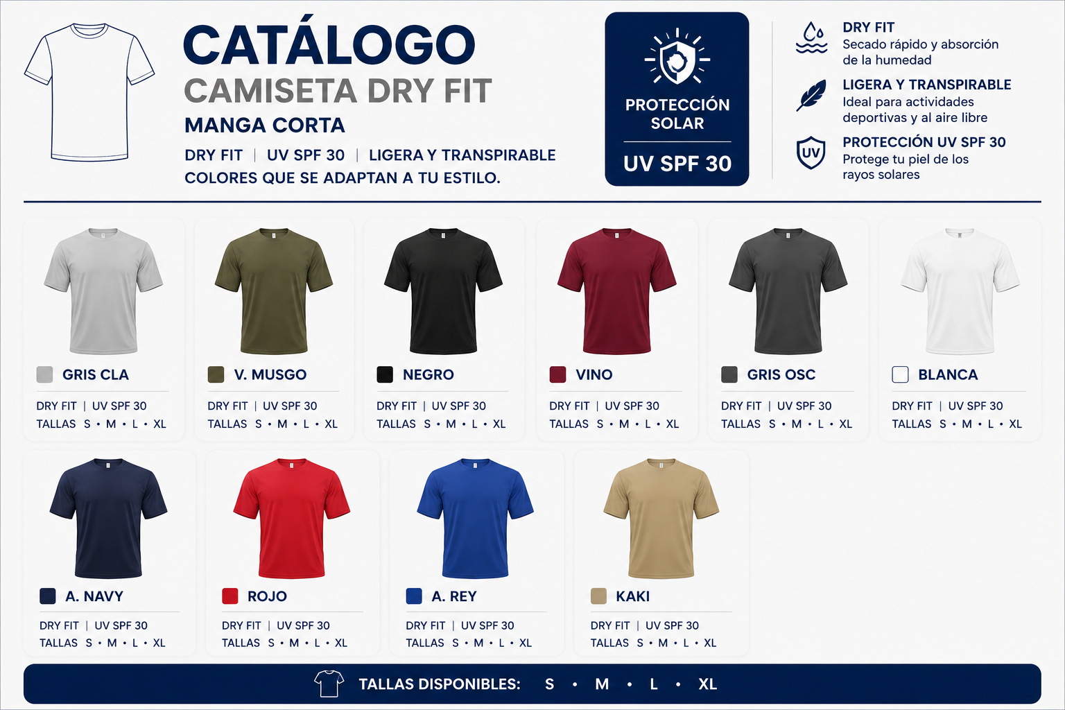 Catálogo de camiseta dry fit manga corta